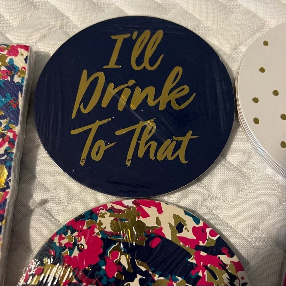 NWT Target Cocktail Napkins Coasters Set Blue Pink White Disposable Tableware‎